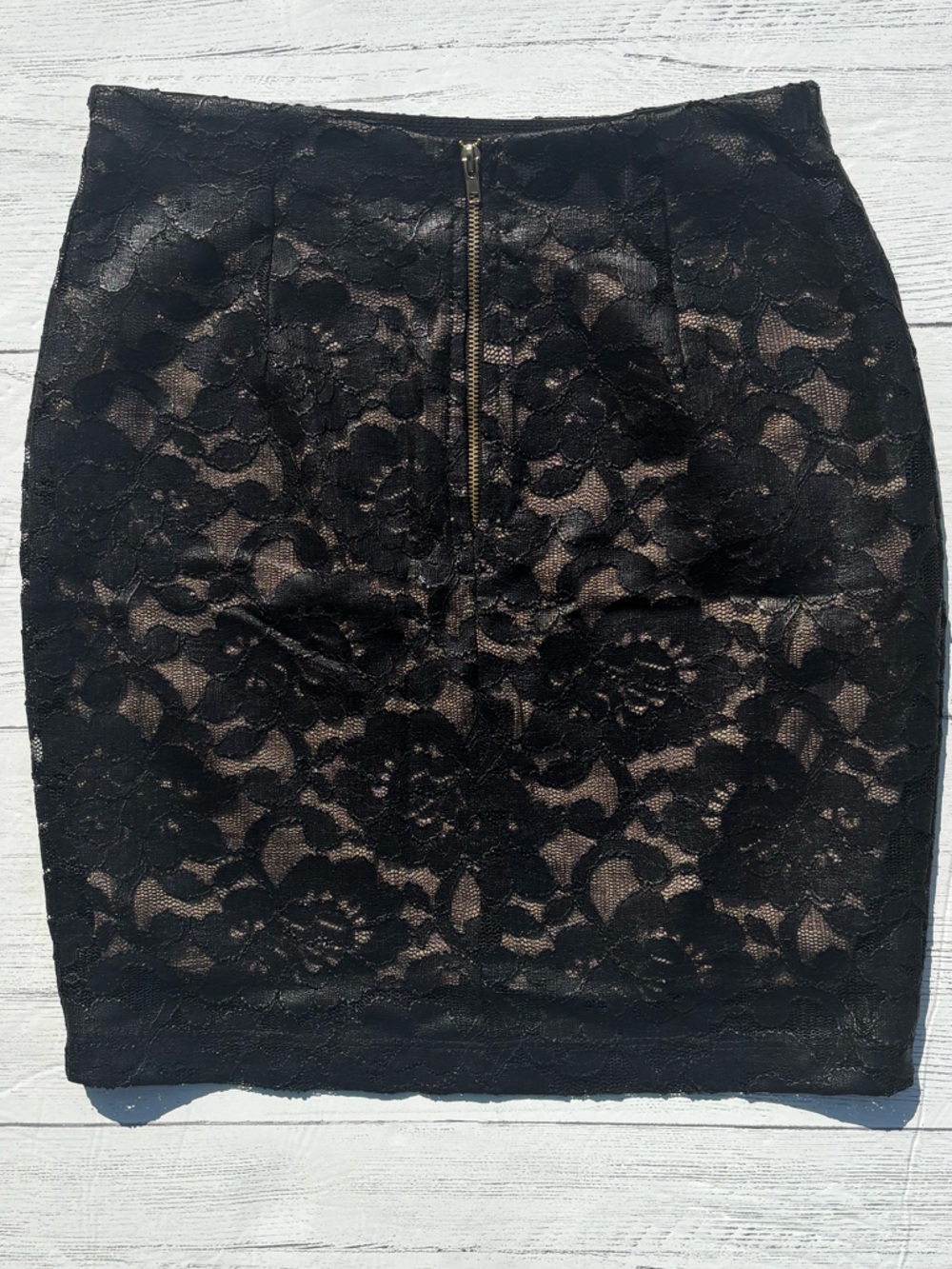 Windsor Black Lace Mini Skirt Size Small Nude Lined Bodycon Zip Back - Picture 11 of 12